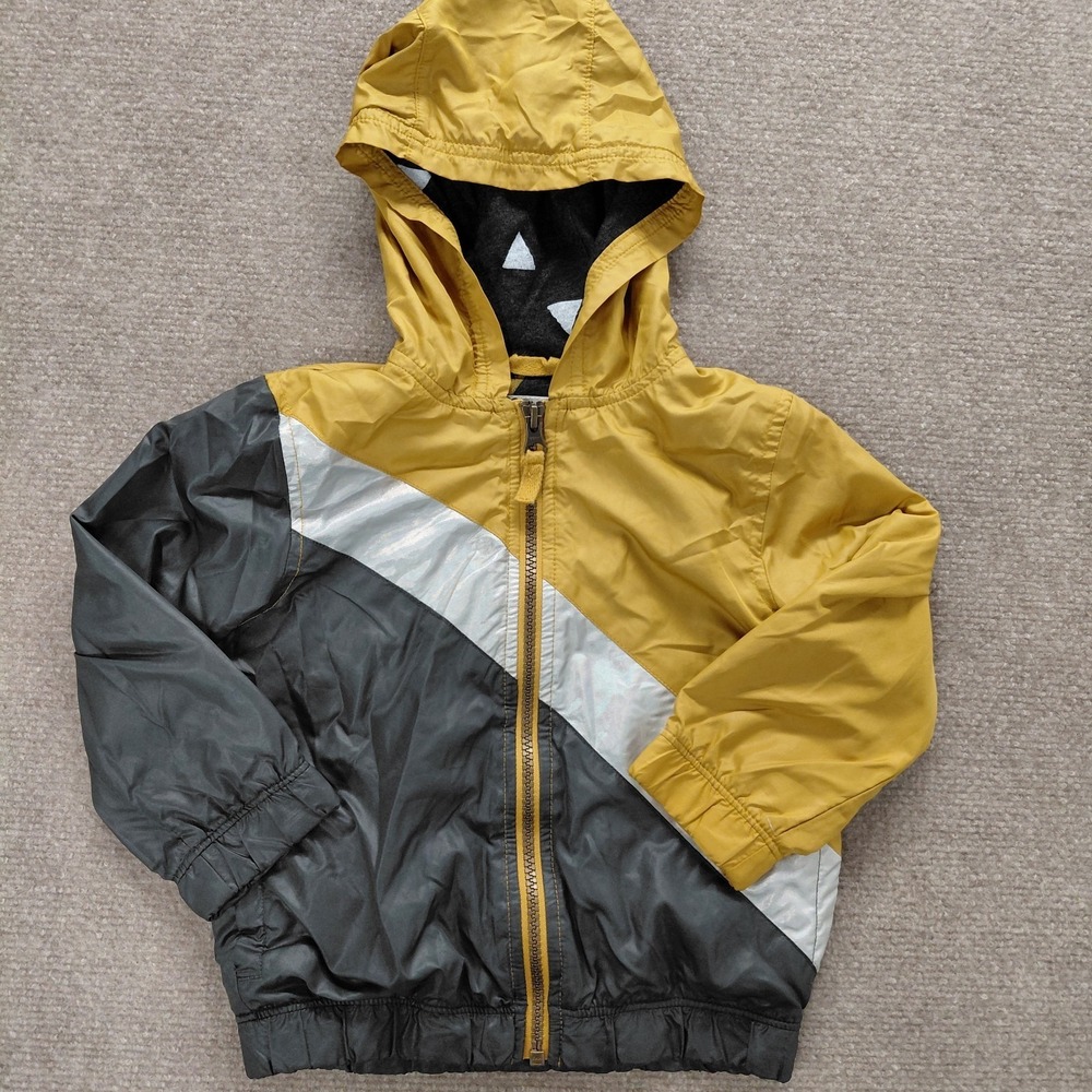 OshKosh Genuine Toddler 2T Mustard Yellow Gray Iridescent‎ Hooded Lined Jacket